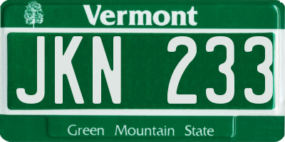 VT license plate JKN233