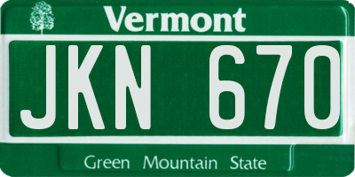 VT license plate JKN670