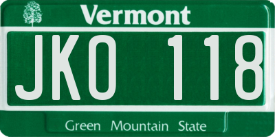 VT license plate JKO118