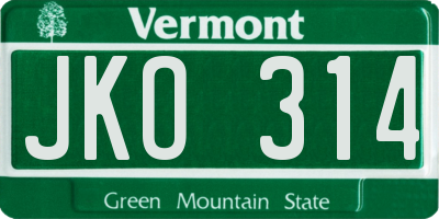 VT license plate JKO314