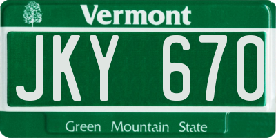 VT license plate JKY670