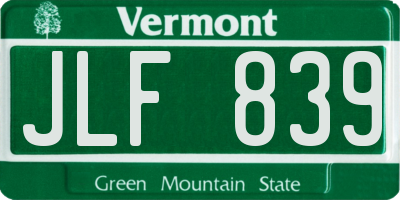 VT license plate JLF839