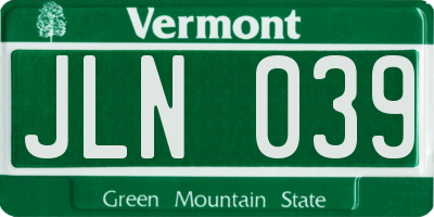 VT license plate JLN039