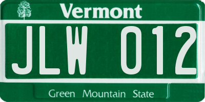 VT license plate JLW012