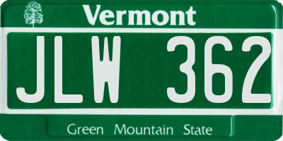 VT license plate JLW362
