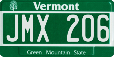 VT license plate JMX206