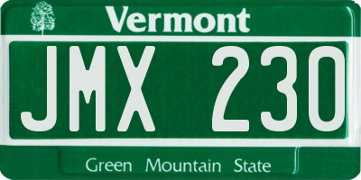 VT license plate JMX230