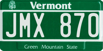 VT license plate JMX870