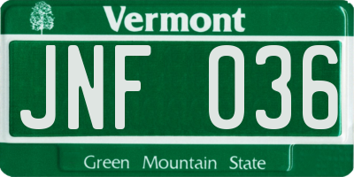 VT license plate JNF036
