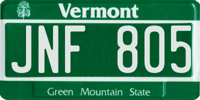 VT license plate JNF805
