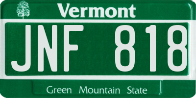 VT license plate JNF818