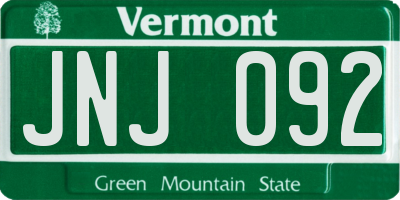VT license plate JNJ092