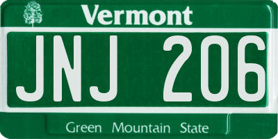 VT license plate JNJ206