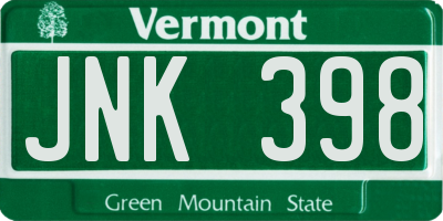 VT license plate JNK398