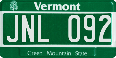 VT license plate JNL092
