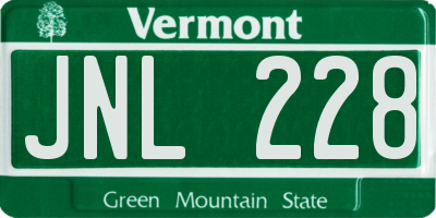 VT license plate JNL228