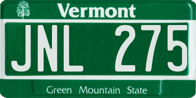 VT license plate JNL275