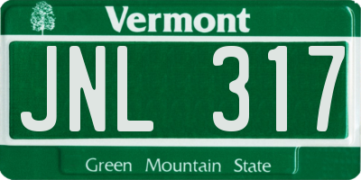 VT license plate JNL317