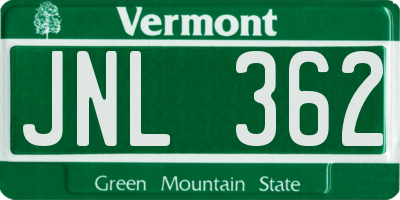 VT license plate JNL362