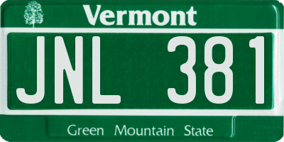 VT license plate JNL381