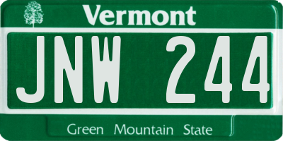 VT license plate JNW244