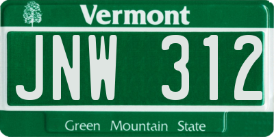 VT license plate JNW312