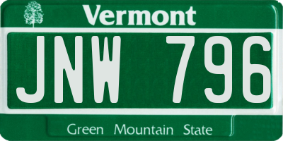 VT license plate JNW796