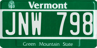 VT license plate JNW798