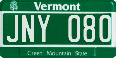VT license plate JNY080