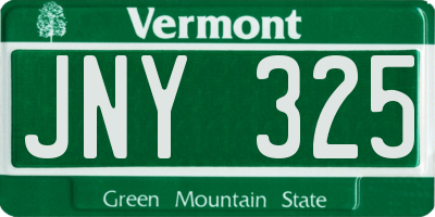 VT license plate JNY325