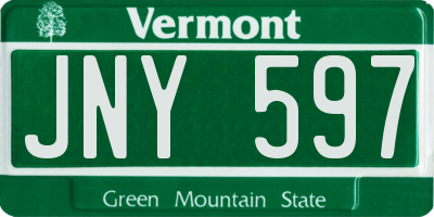 VT license plate JNY597