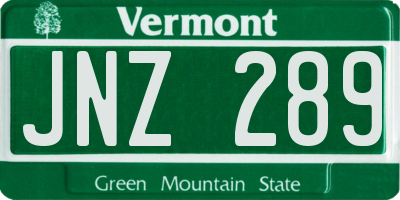 VT license plate JNZ289