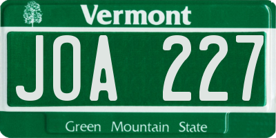 VT license plate JOA227
