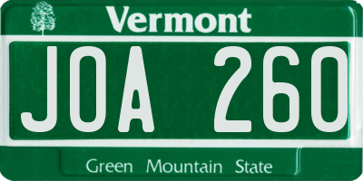 VT license plate JOA260