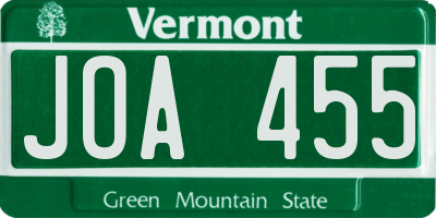 VT license plate JOA455
