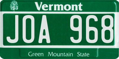 VT license plate JOA968