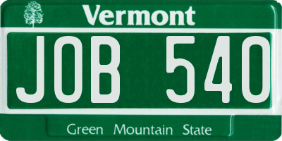 VT license plate JOB540