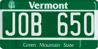 VT license plate JOB650