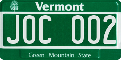 VT license plate JOC002