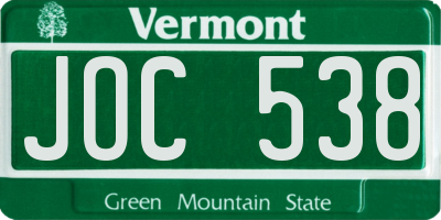 VT license plate JOC538