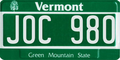 VT license plate JOC980
