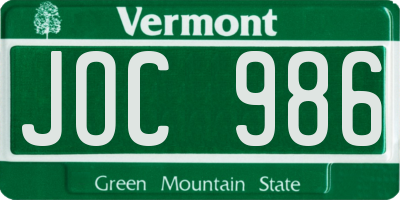 VT license plate JOC986