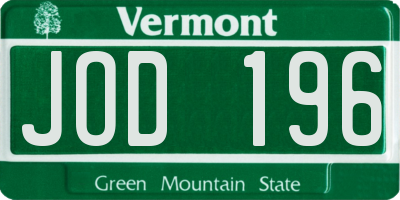 VT license plate JOD196