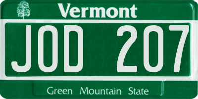 VT license plate JOD207