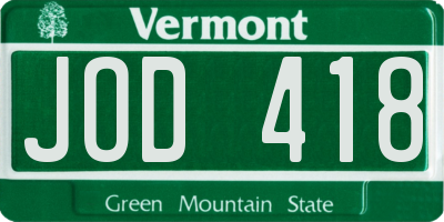 VT license plate JOD418