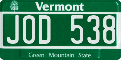 VT license plate JOD538