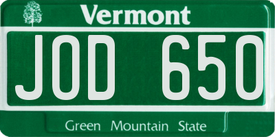 VT license plate JOD650