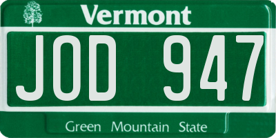 VT license plate JOD947