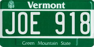 VT license plate JOE918