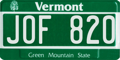 VT license plate JOF820
